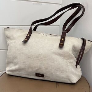 Fossil Beige and Dark Brown Tote Bag